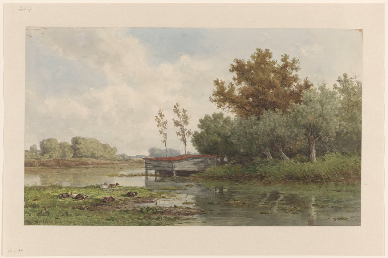Landschaft mit Wasser und Enten von Willem Roelofs (I)