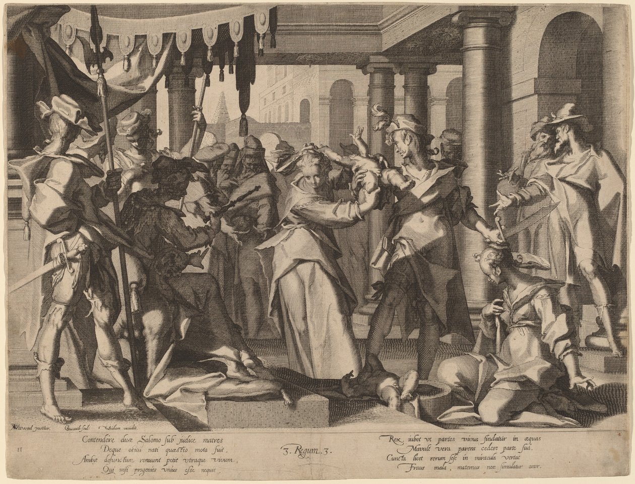 Das Urteil Salomos von Willem Swanenburgh after Joachim Anthonisz Wtewael