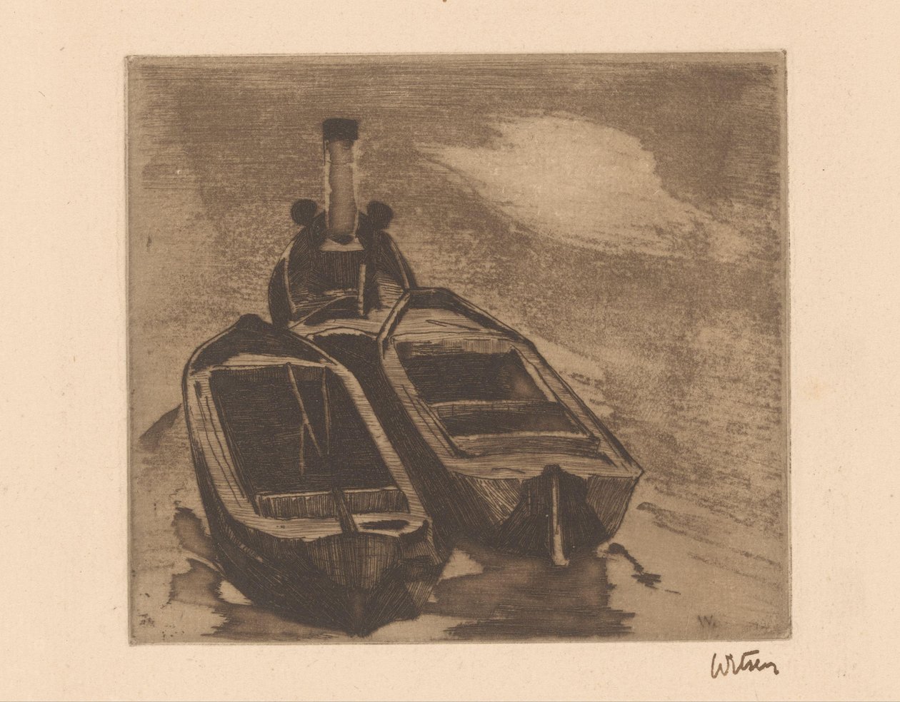 Schlepper mit zwei Kähnen von Willem Witsen (signed by artist)