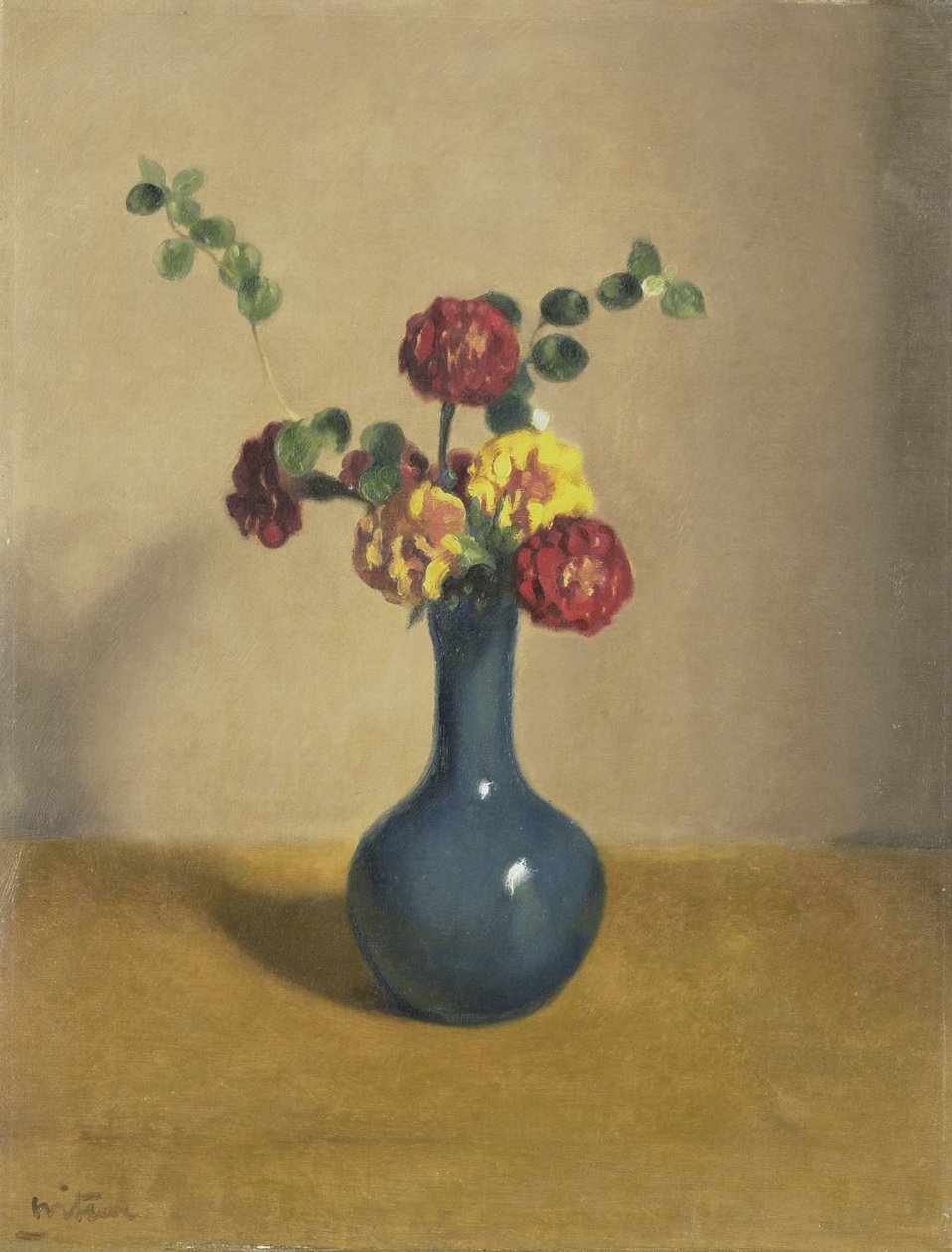 Ringelblumen in einer blauen Vase von Willem Arnoldus Witsen