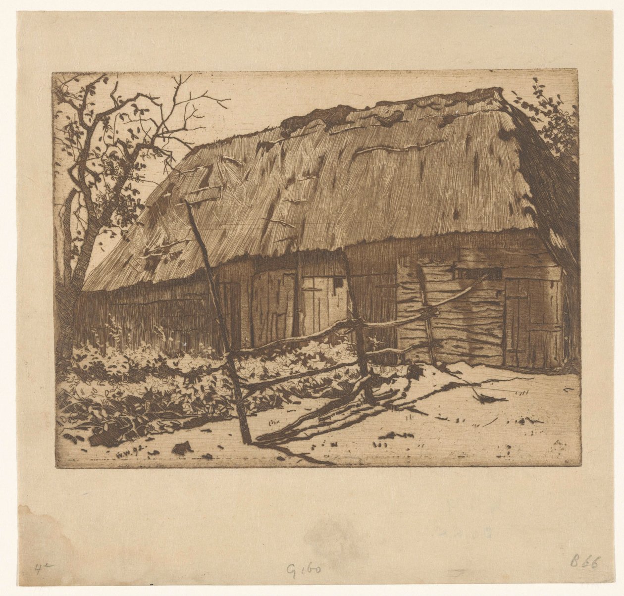 Scheune mit Zaun in Brabant von Willem Arnoldus Witsen