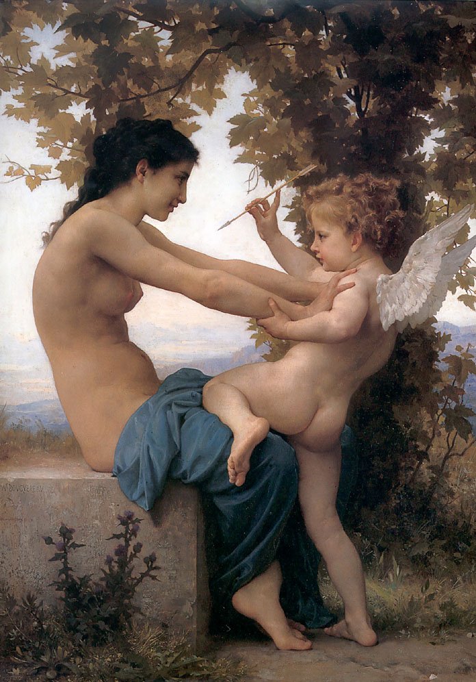 Junges Mädchen verteidigt sich gegen Amor von William Adolphe Bouguereau
