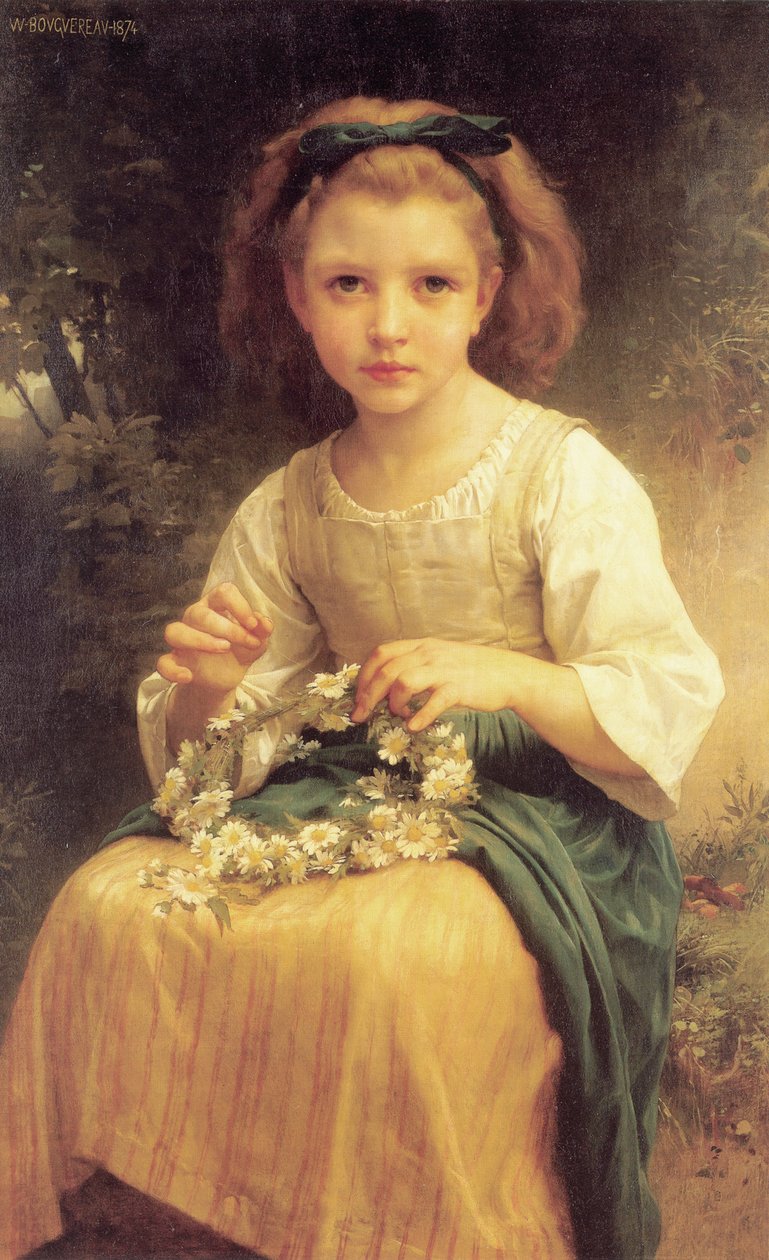 Kind, das eine Krone flicht von William Adolphe Bouguereau