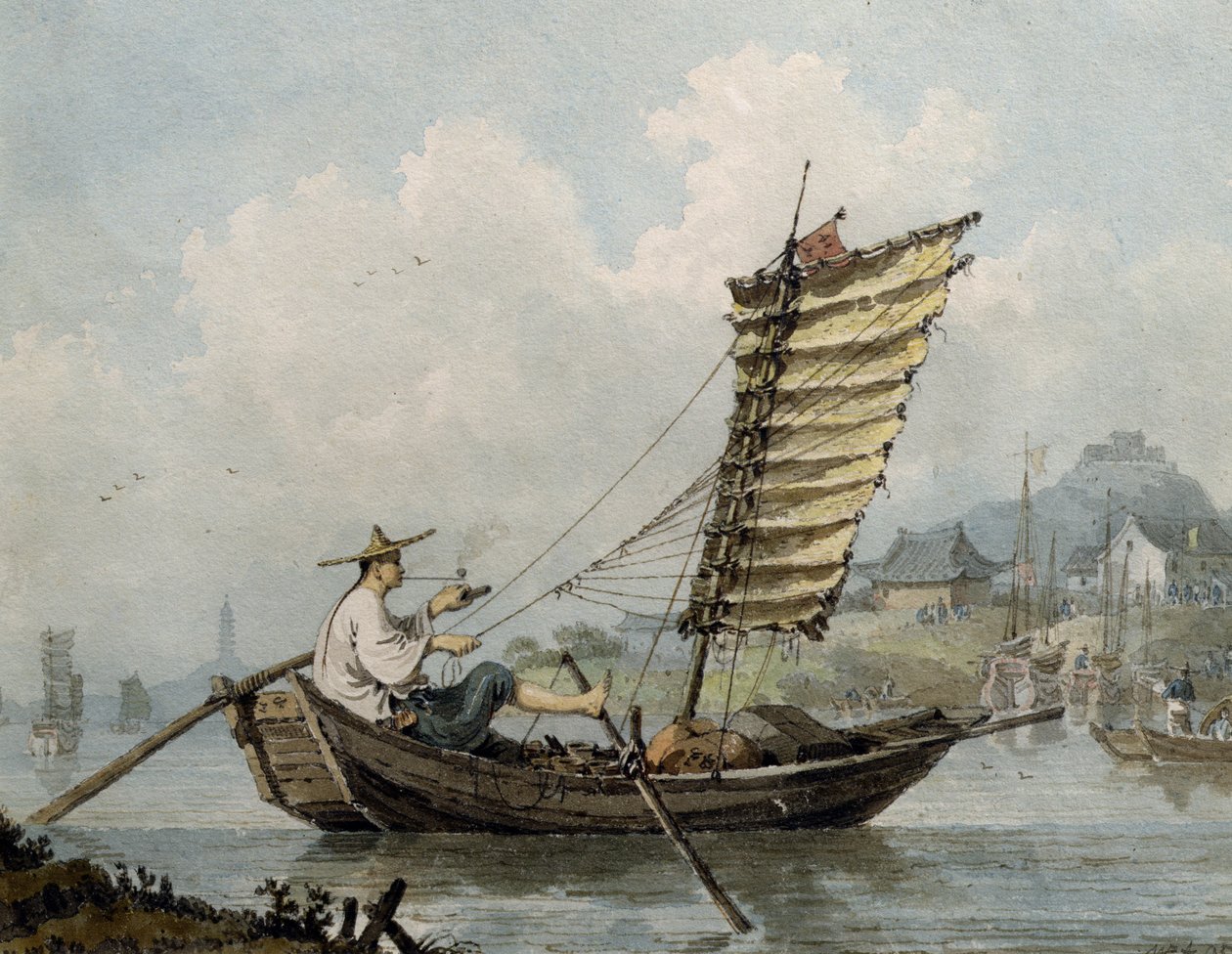 Chinesischer Matrose raucht in seiner Dschunke von William Alexander