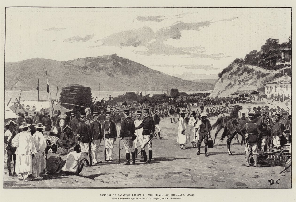 Landung japanischer Truppen am Strand von Chemulpo, Korea von William Barnes Wollen