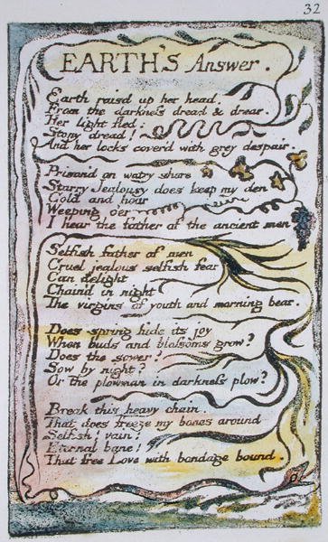 Antwort der Erde, Platte 32 (Bentley 31) aus Songs of Innocence and of Experience (Bentley Copy L) 1789-94 von William Blake