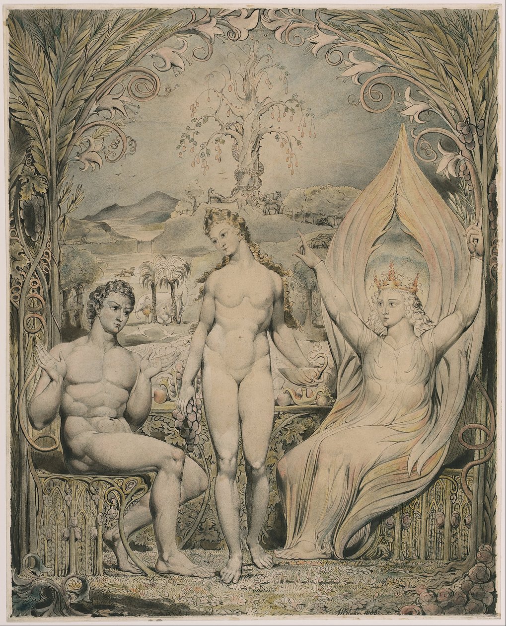 Der Erzengel Raphael mit Adam und Eva (Illustration zu Miltons Paradise Lost) von William Blake