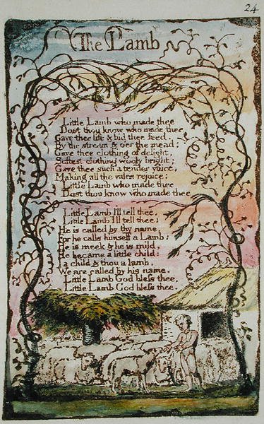 Das Lamm, Illustration aus Lieder der Unschuld und Erfahrung, (Bentley Kopie L) pl.24 (Bentley 8) 1789-94 von William Blake