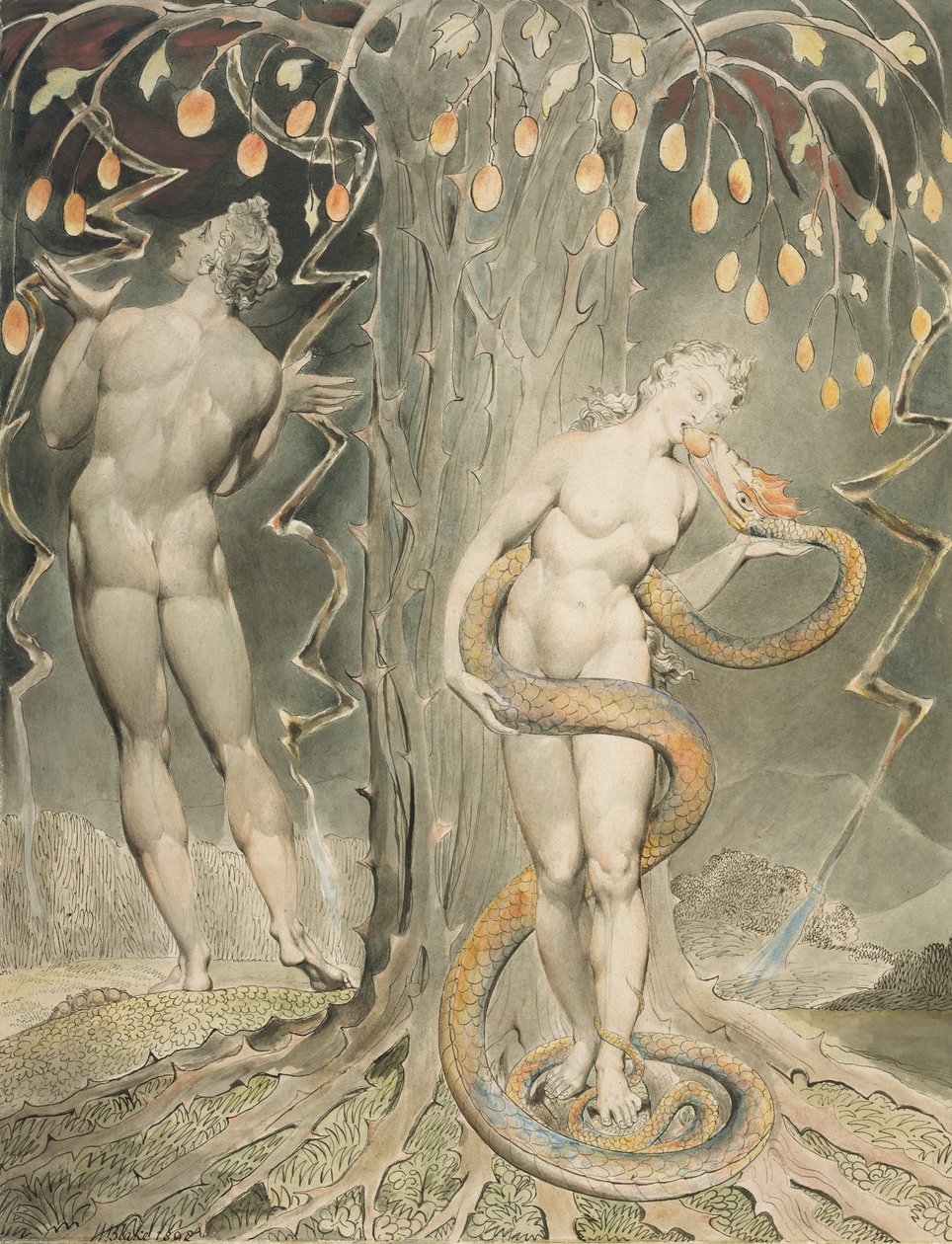 Die Versuchung und der Fall von Eva von William Blake