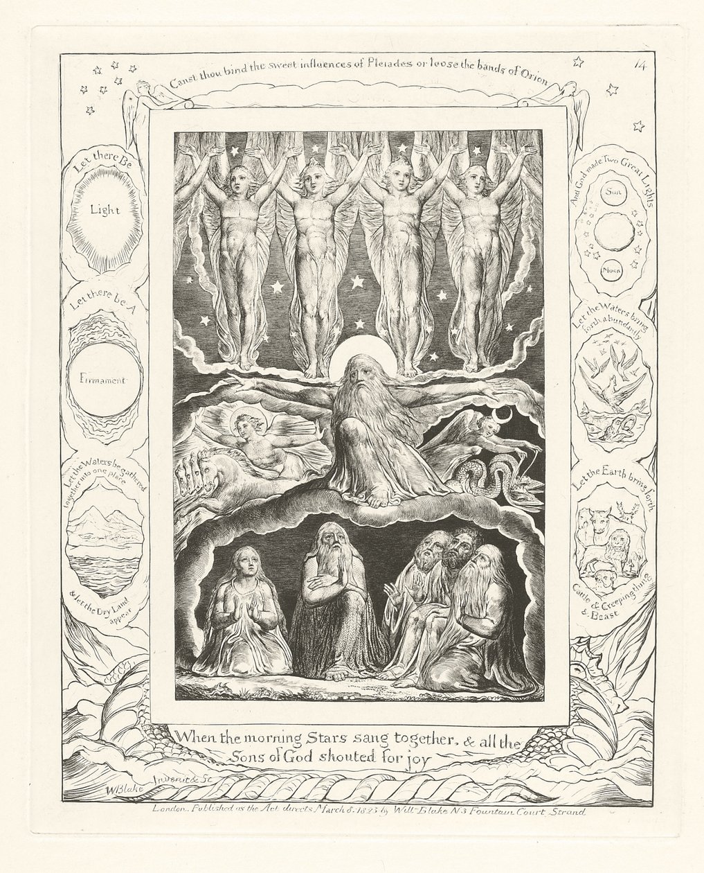 Als die Morgensterne zusammen sangen und alle Söhne Gottes vor Freude jubelten, 1825 von William Blake