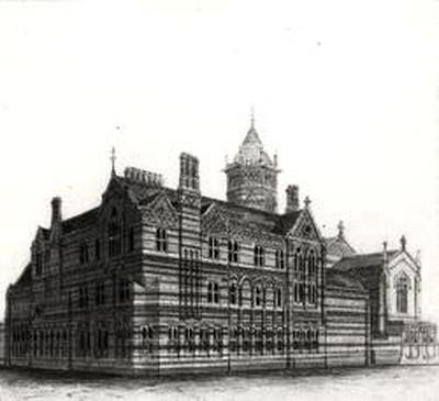 Neue Schulen, Rugby - Ansicht von Nordwesten, 1867-84 von William Butterfield