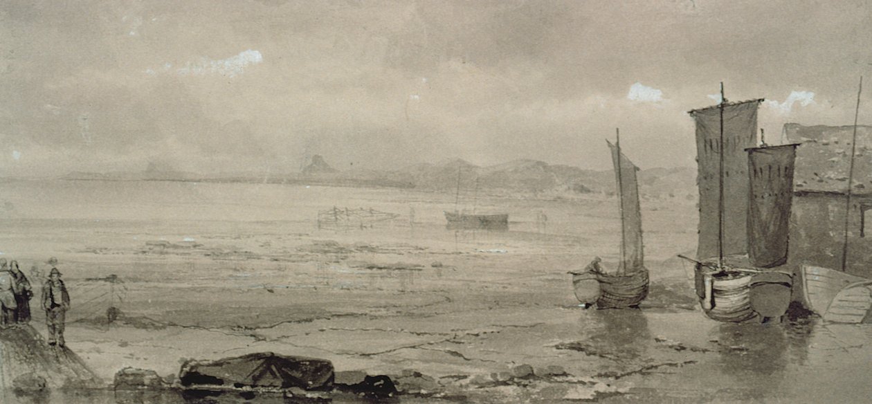 Studie der Küste: Ebbe, mit Fischerbooten und Fischern von William Collins