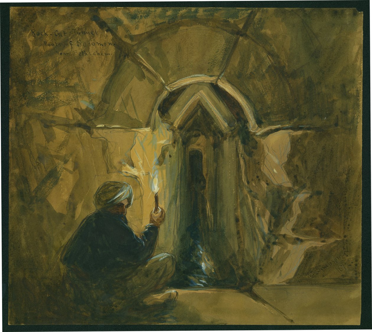 Felsgeschnittener Tunnel, Pools of Solomon, in der Nähe von Bethlehem, 1872 von William Crimea Simpson