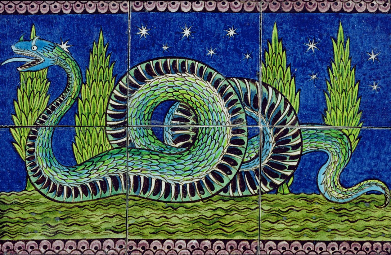 Mythisches Tierfliesenpaneel von William de Morgan