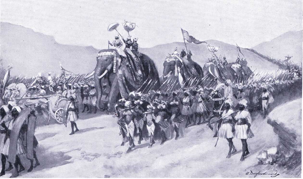 Vikramadaditya Gupta zieht in den Krieg, 395 n. Chr. von William Douglas Almond