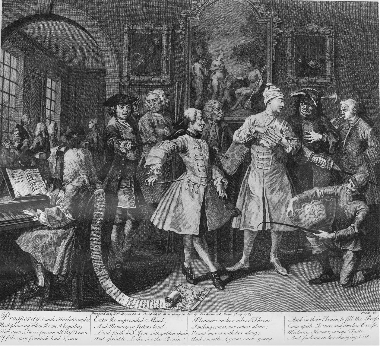 Der Lebenslauf eines Wüstlings, Platte 2, Umgeben von Künstlern und Professoren von William Hogarth