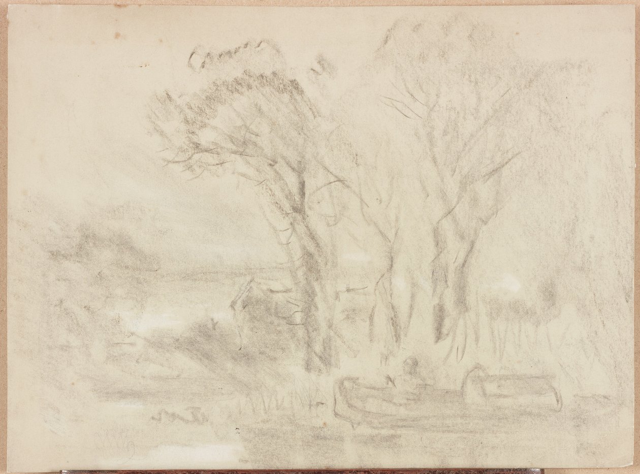Landschaft mit Boot und Figuren von William James Muller