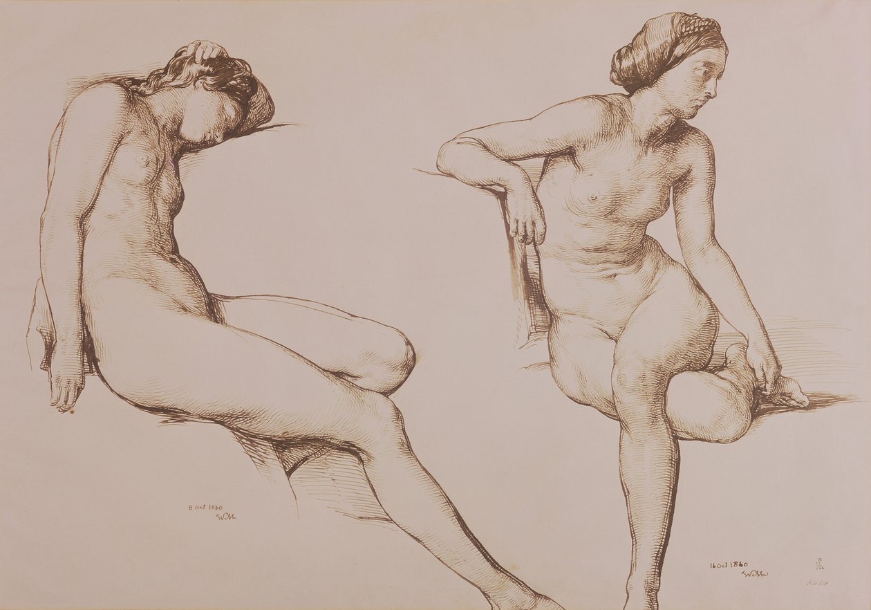 Sepia-Zeichnung einer nackten Frau, um 1860 von William Mulready