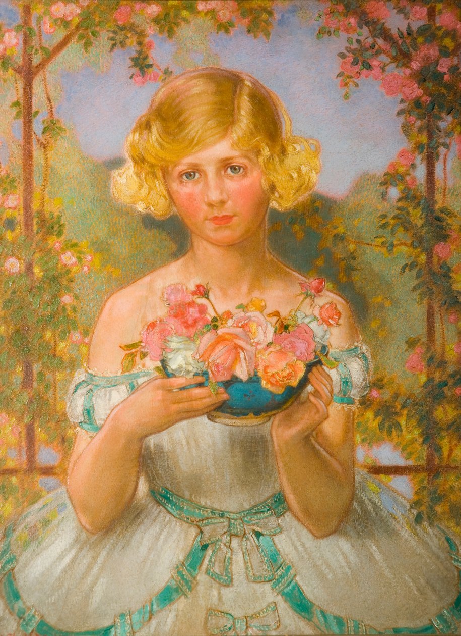 Jane mit einer Schale Rosen von William Shackleton