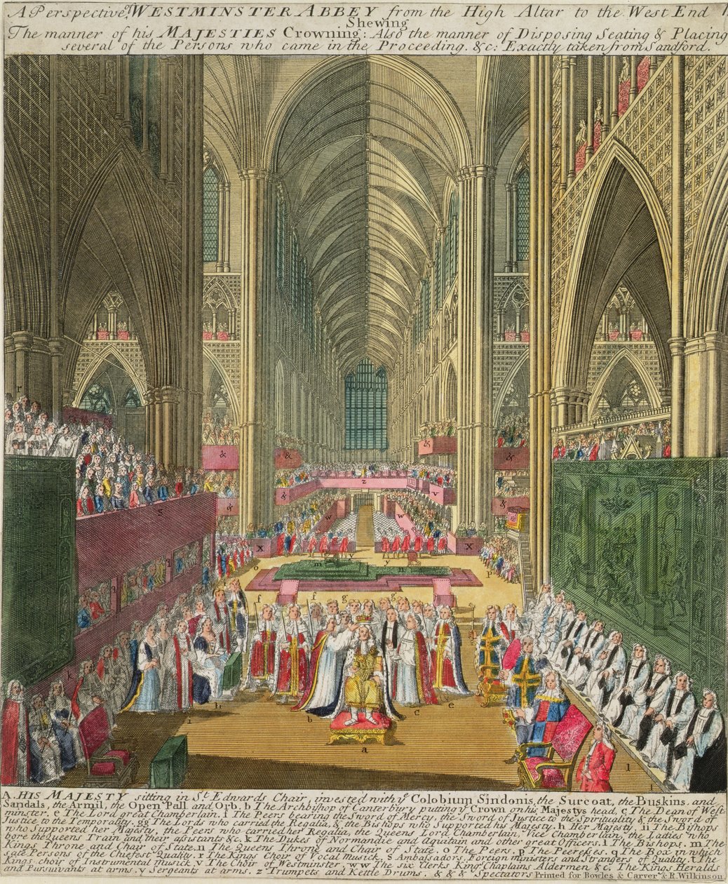 Die Krönung von König James II (1633-1701) aus einem Gedenkbuch von Francis Sandford, erstmals veröffentlicht 1697 von William Sherwin