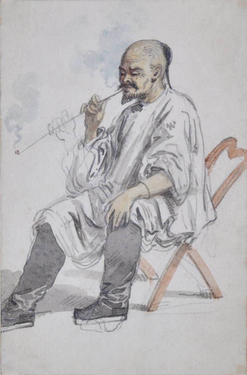 Sitzender chinesischer Mann beim Rauchen von William Alexander