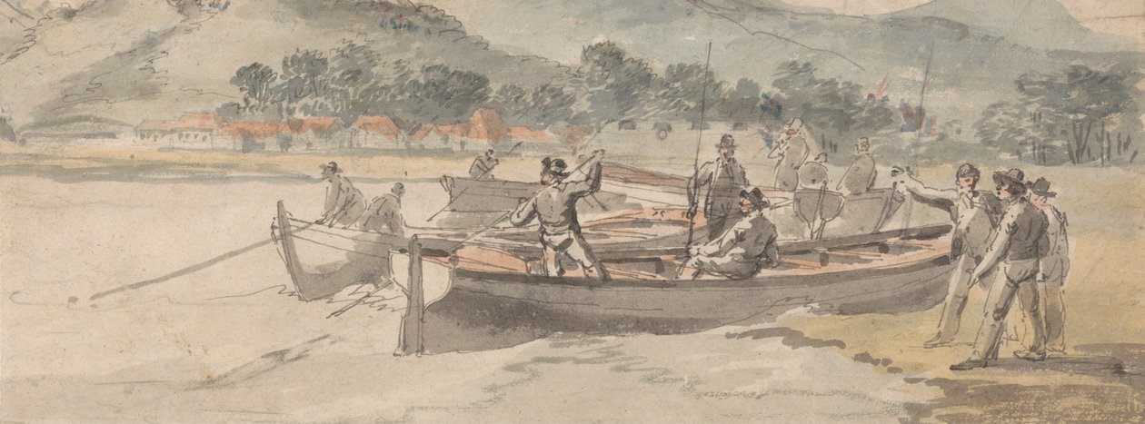 Boote und Männer am Ufer von William Anderson