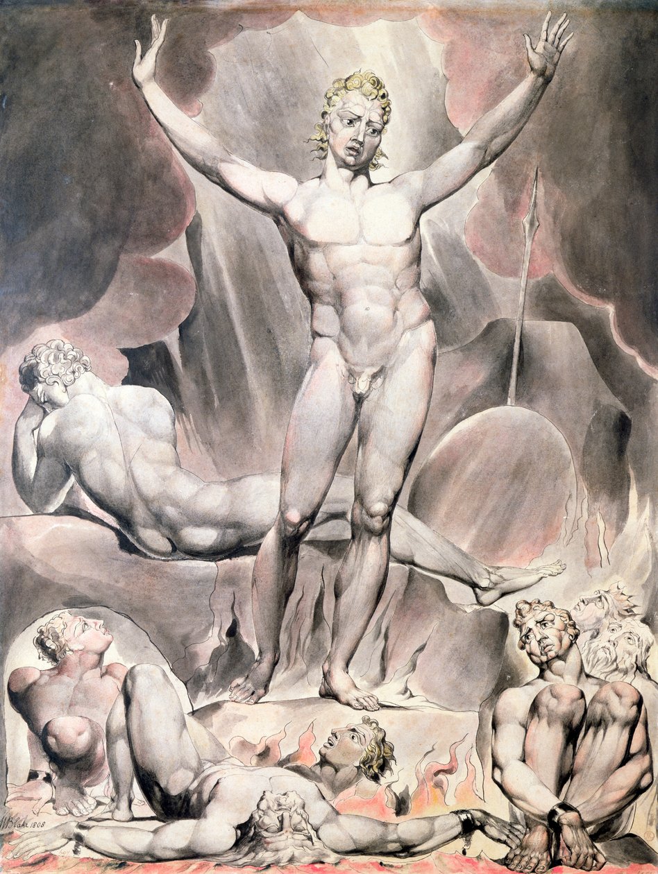 Satan weckt die rebellischen Engel, 1808 von William Blake