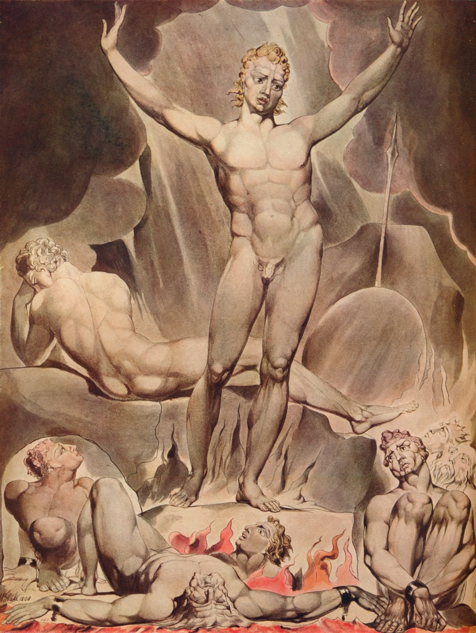 Satan weckt die rebellischen Engel, 1808 von William Blake