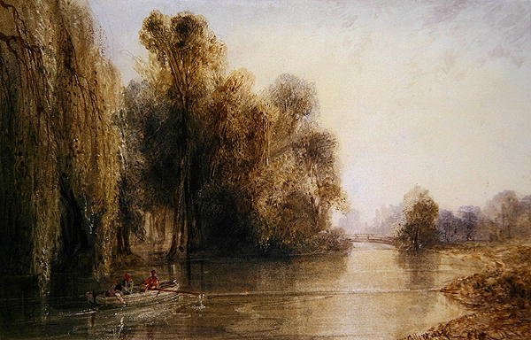Figuren rudern auf einem französischen Fluss von William Callow