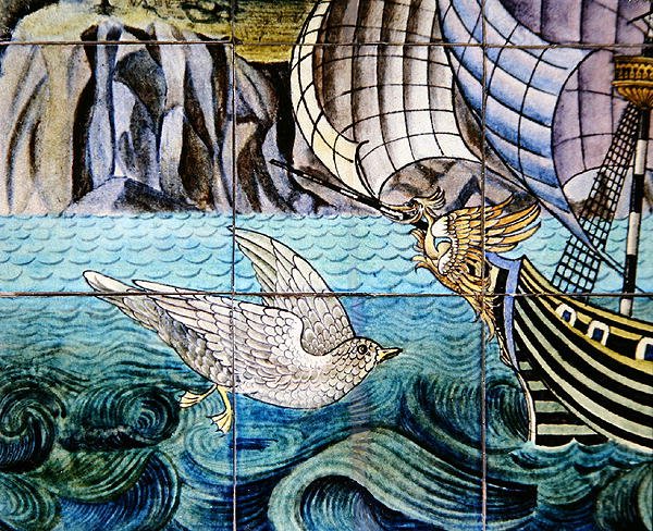 Fliesen, die eine Galeone darstellen von William de Morgan