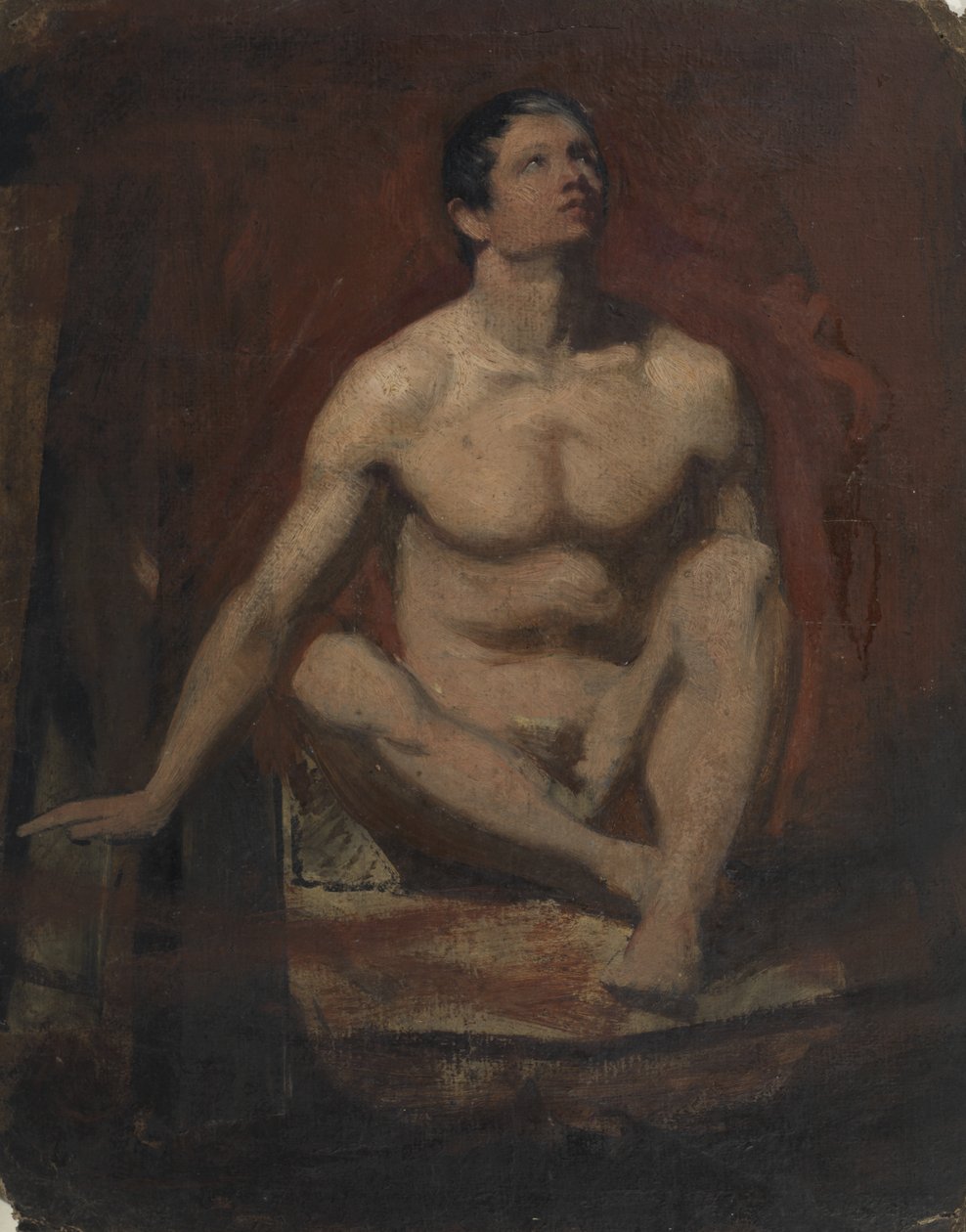 Sitzender männlicher Akt, Frontalansicht von William Etty