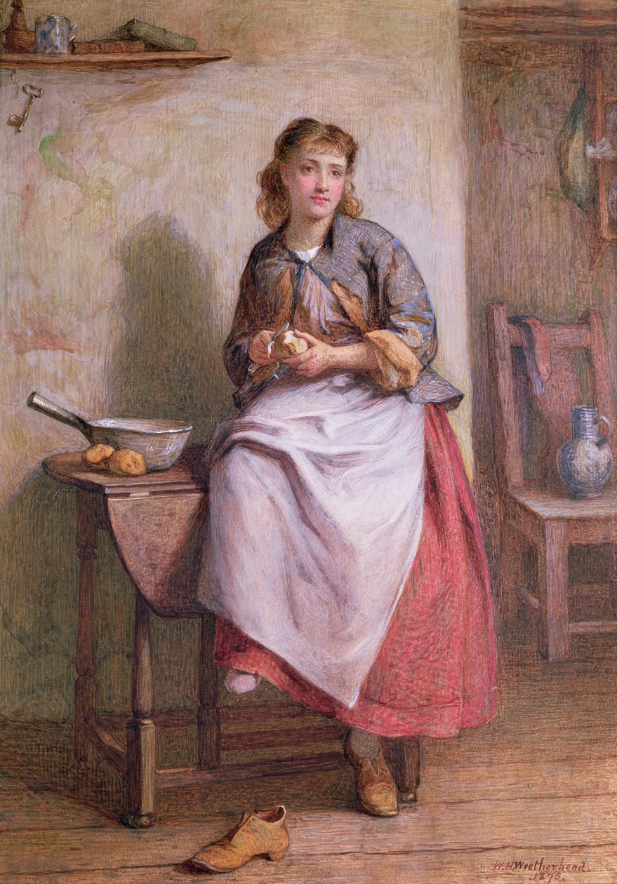 Mädchen schält Kartoffeln von William Harris Weatherhead