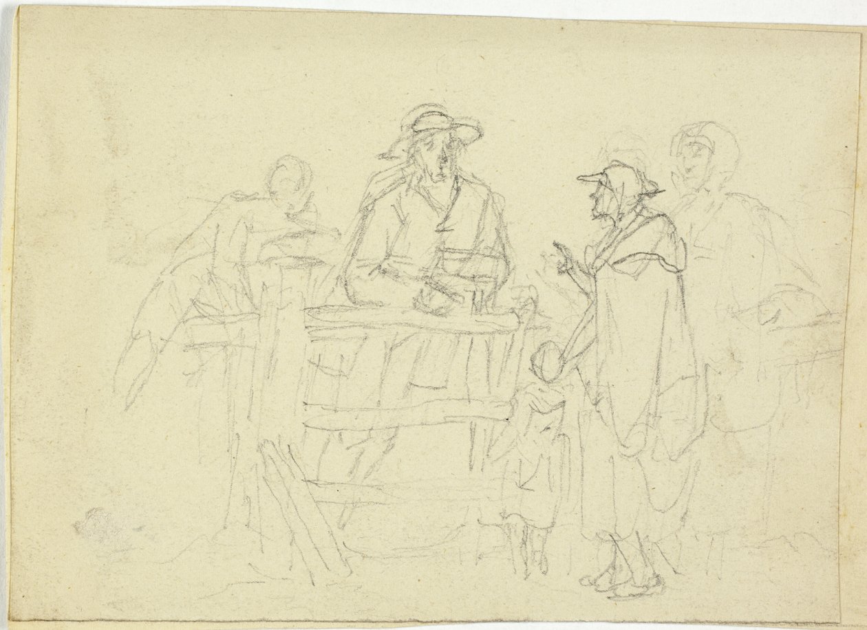 Vier Figuren an einem Zaun von William Henry Pyne