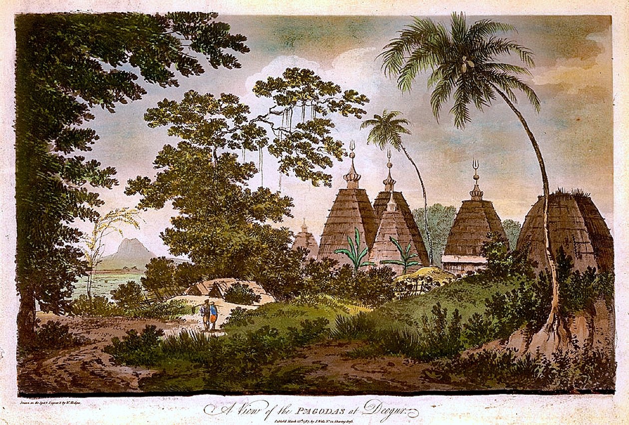Ansicht der Pagoden in Deogar von William Hodges