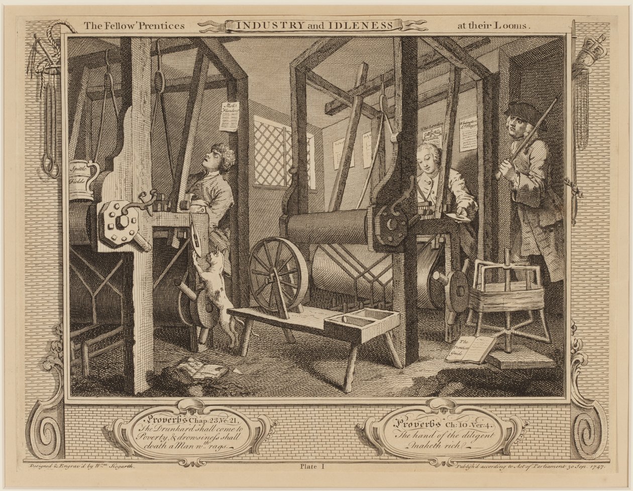 Die Mitgesellen an ihren Webstühlen von William Hogarth
