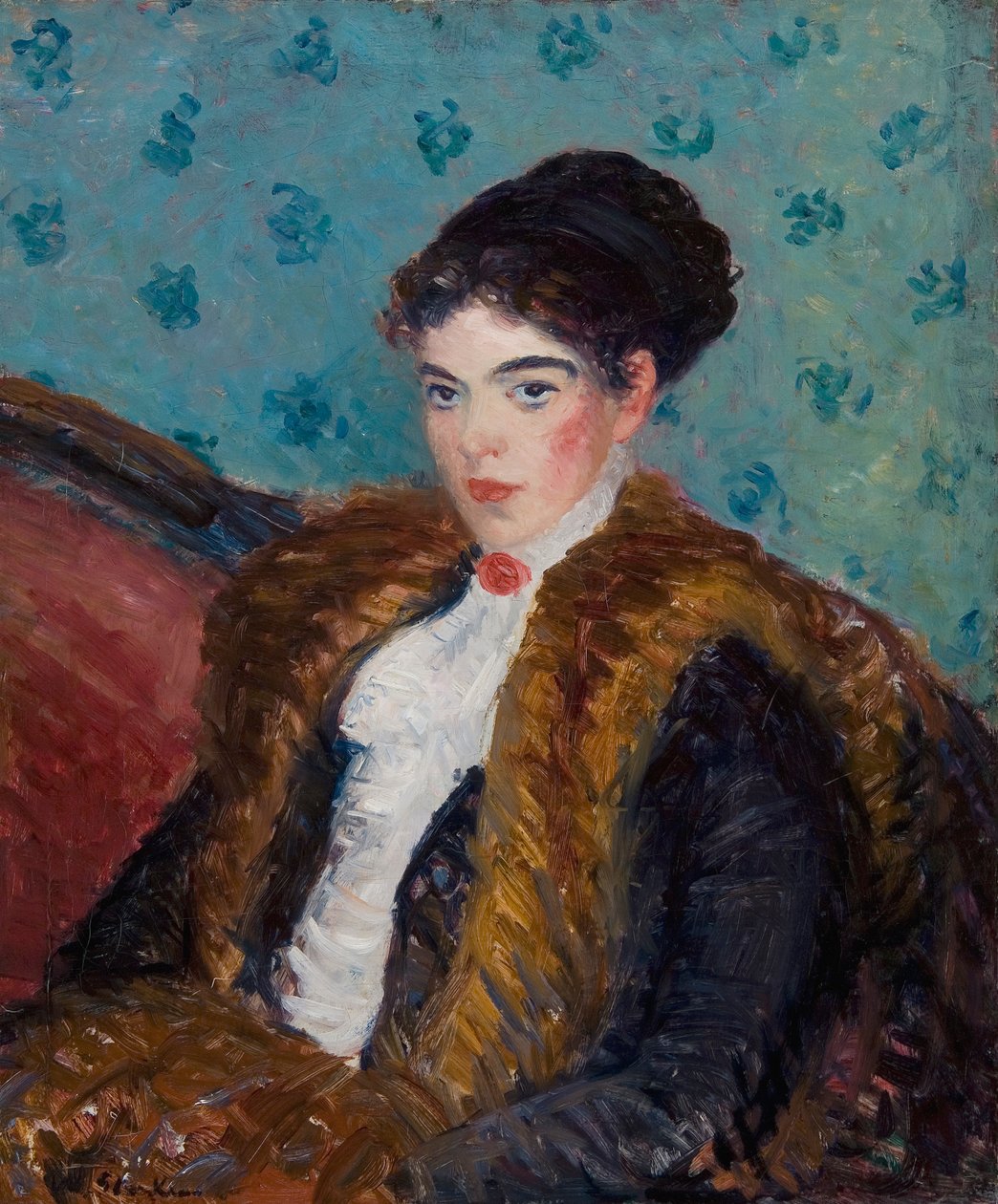 Mädchen mit Fuchsfellen von William James Glackens