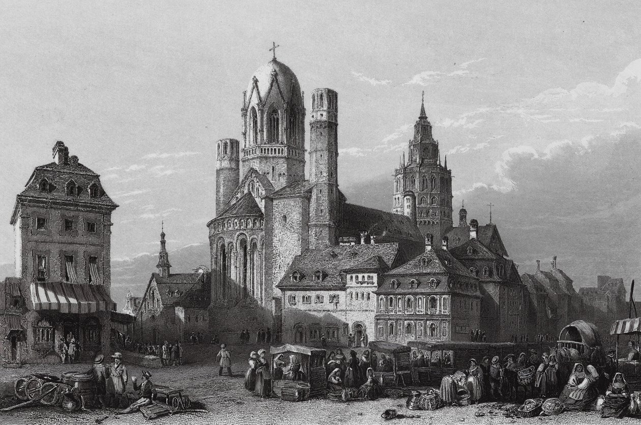 Mainzer Dom, Rhein von William Leighton (after) Leitch