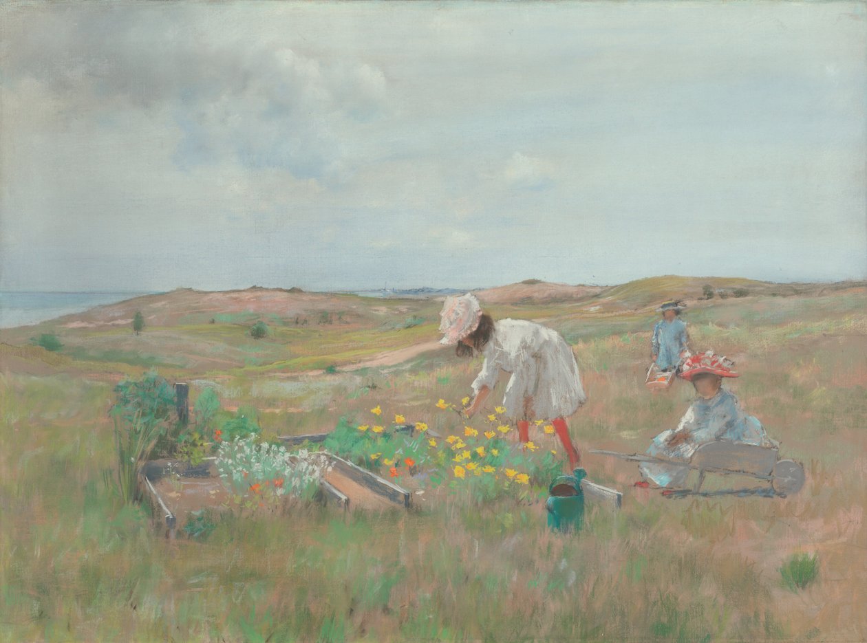 Blumen sammeln, Shinnecock, Long Island von William Merritt Chase