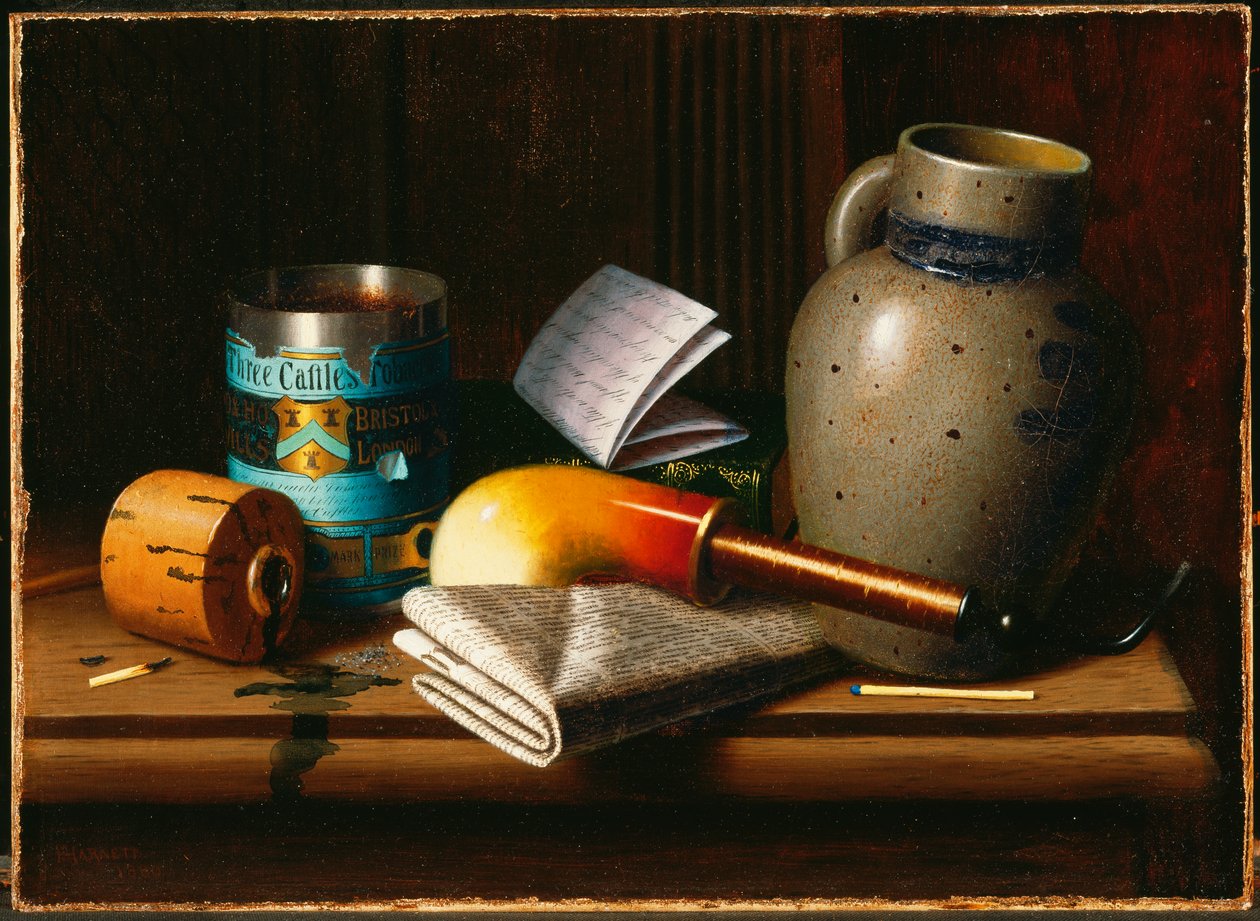 Stillleben mit Three Castles Tabak von William Michael Harnett