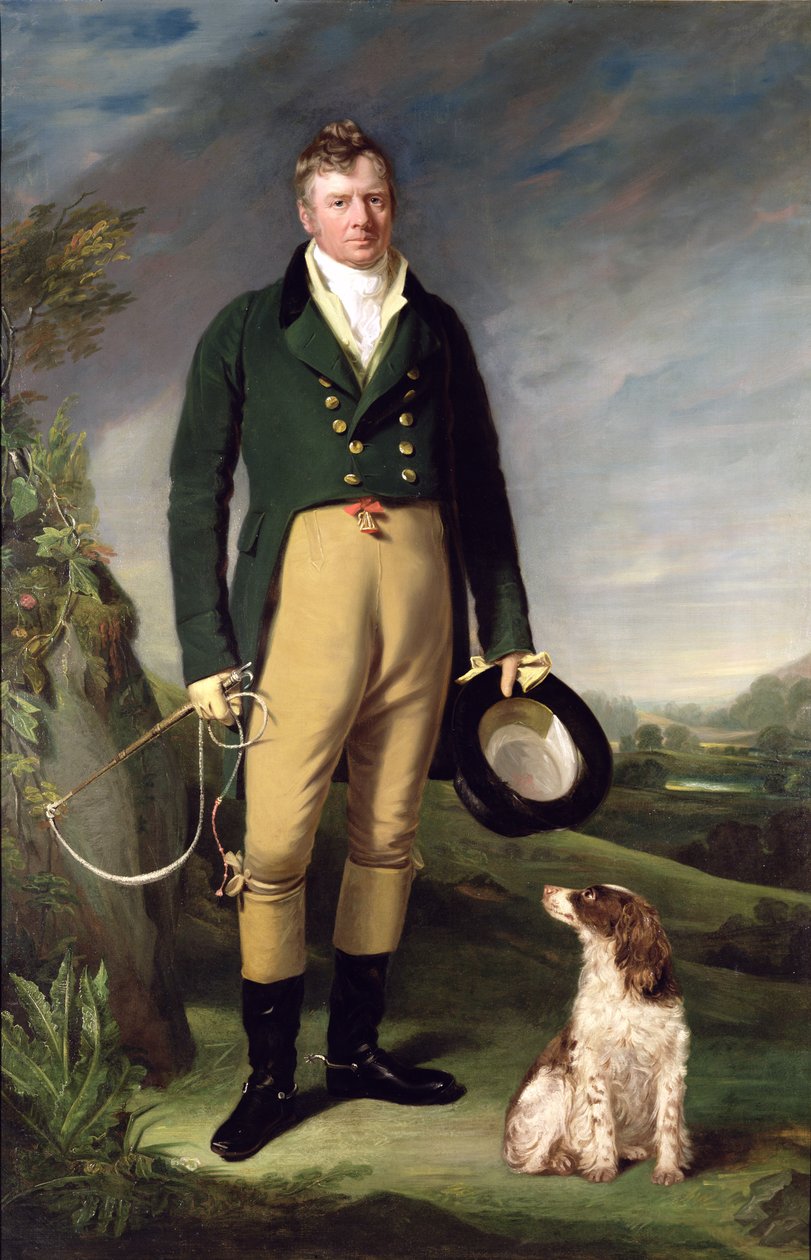 Ein unbekannter Mann mit seinem Hund von William Owen