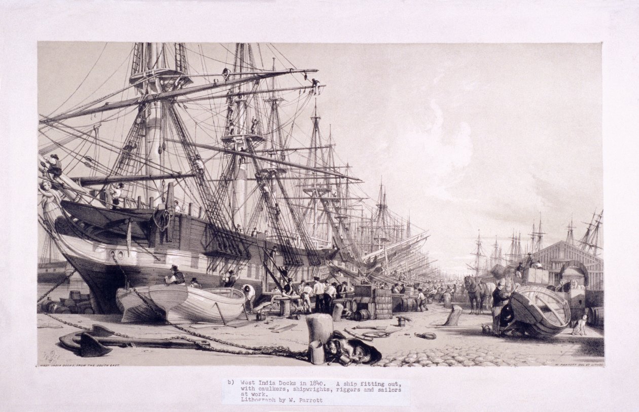 West India Docks, Poplar, London, 1830 von William Parrott