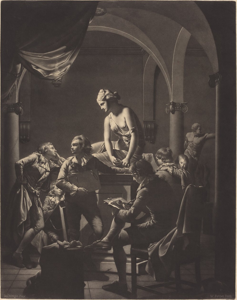 Eine Akademie bei Lampenlicht von William Pether after Joseph Wright