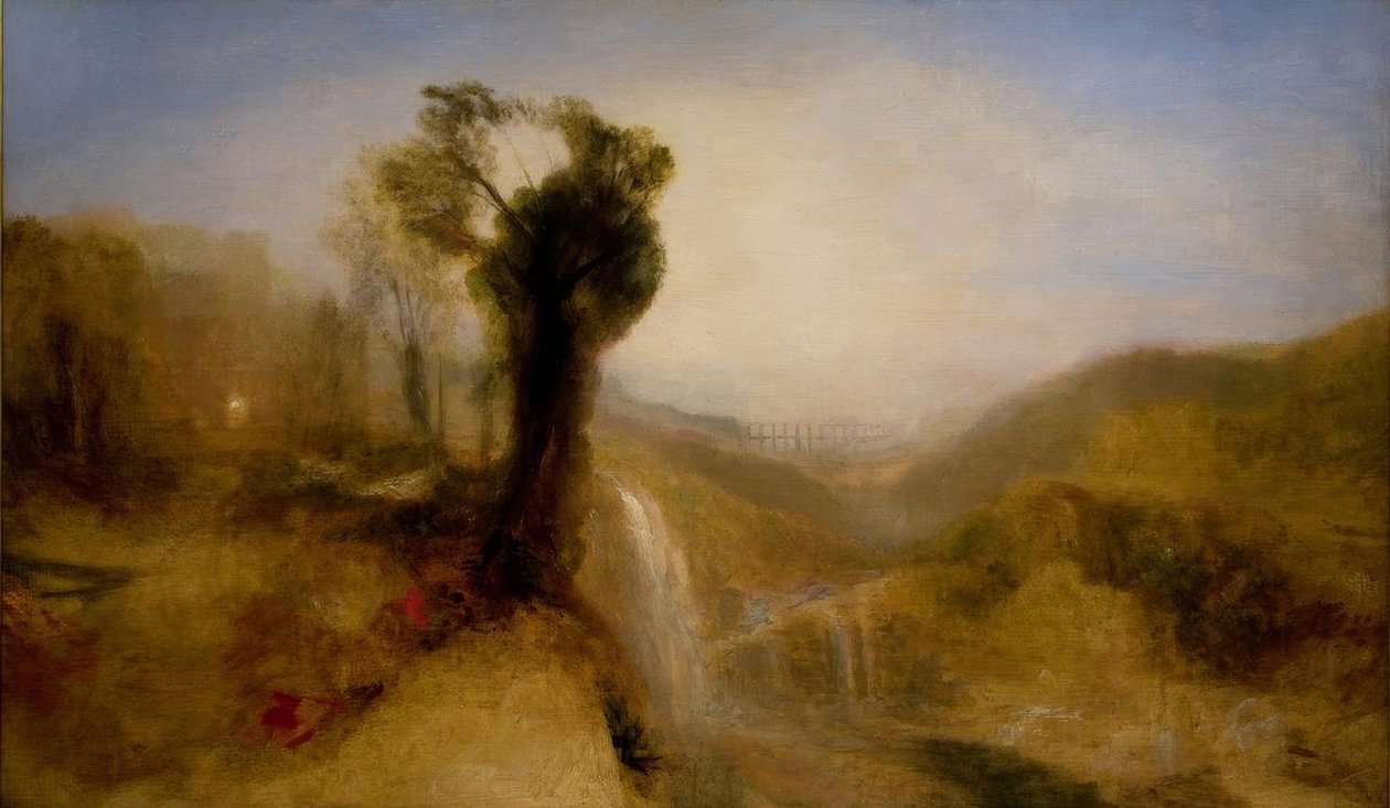 Südliche Landschaft mit einem Aquädukt und Wasserfall von Joseph Mallord William Turner