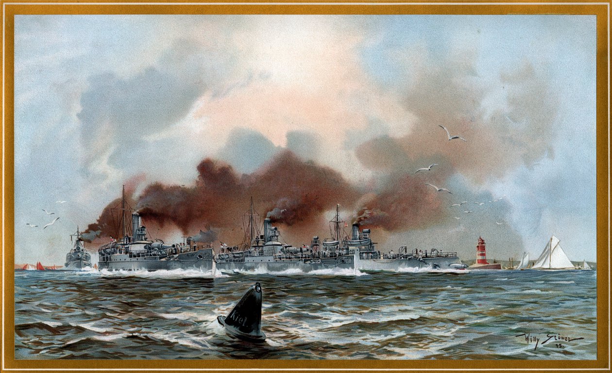 Kaiserliche Marine Urminius und Panzerkanonenboote bei Friedrichsort von Willy Stöwer