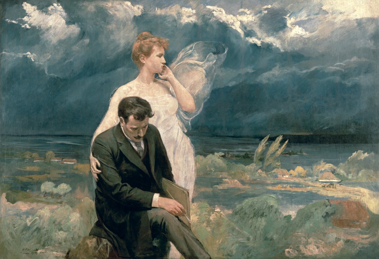 Maler mit Muse, 1905 von Wincenty Wodzinowsky