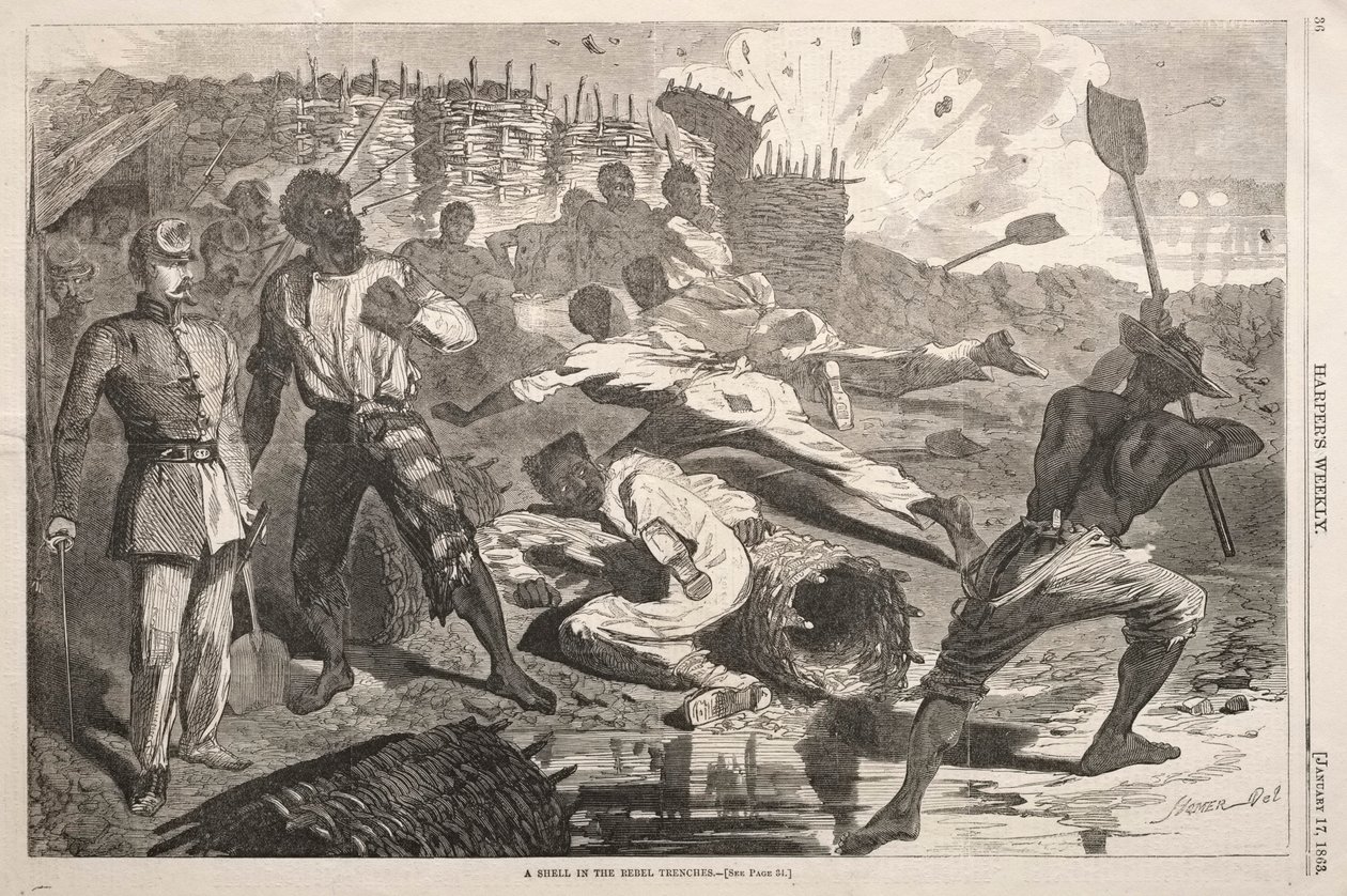 Eine Granate in den Rebellen-Schützengräben von Winslow Homer
