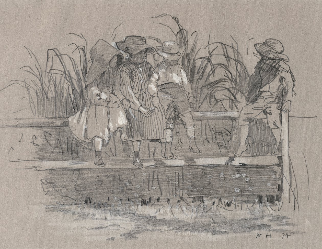 Kinder sitzen auf einem Zaun von Winslow Homer
