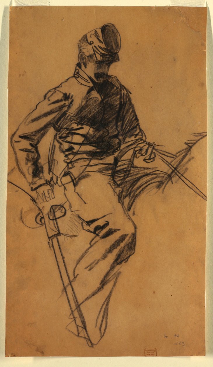 Zeichnung, Kavalleriesoldat zu Pferd, 1863 von Winslow Homer