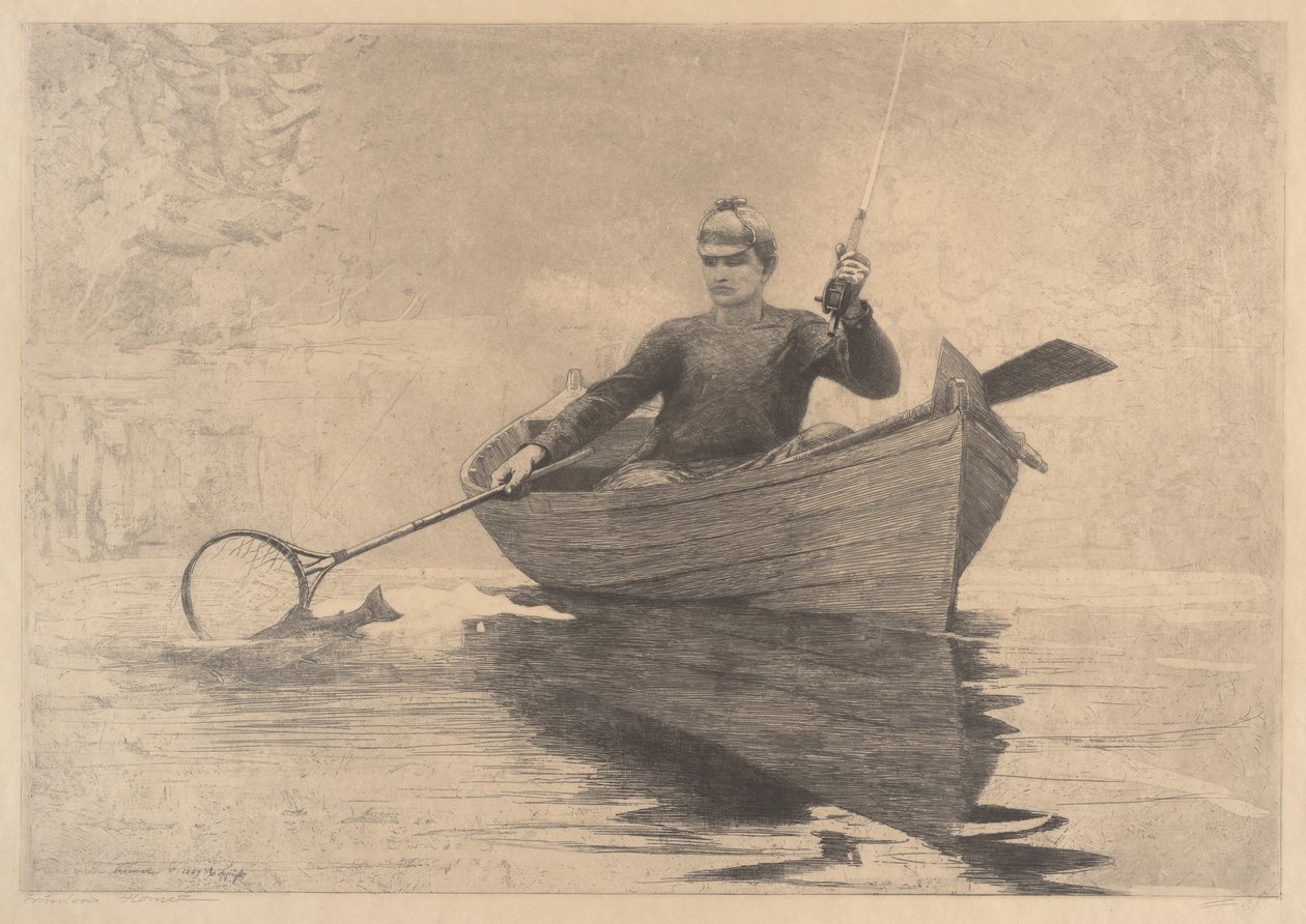 Fliegenfischen, Saranac-See, 1889 von Winslow Homer