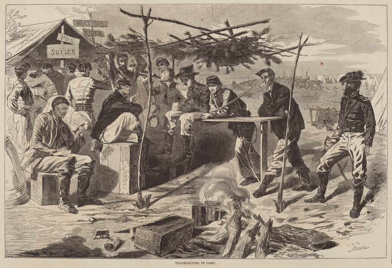 Thanksgiving im Lager, veröffentlicht 1862 von Winslow Homer